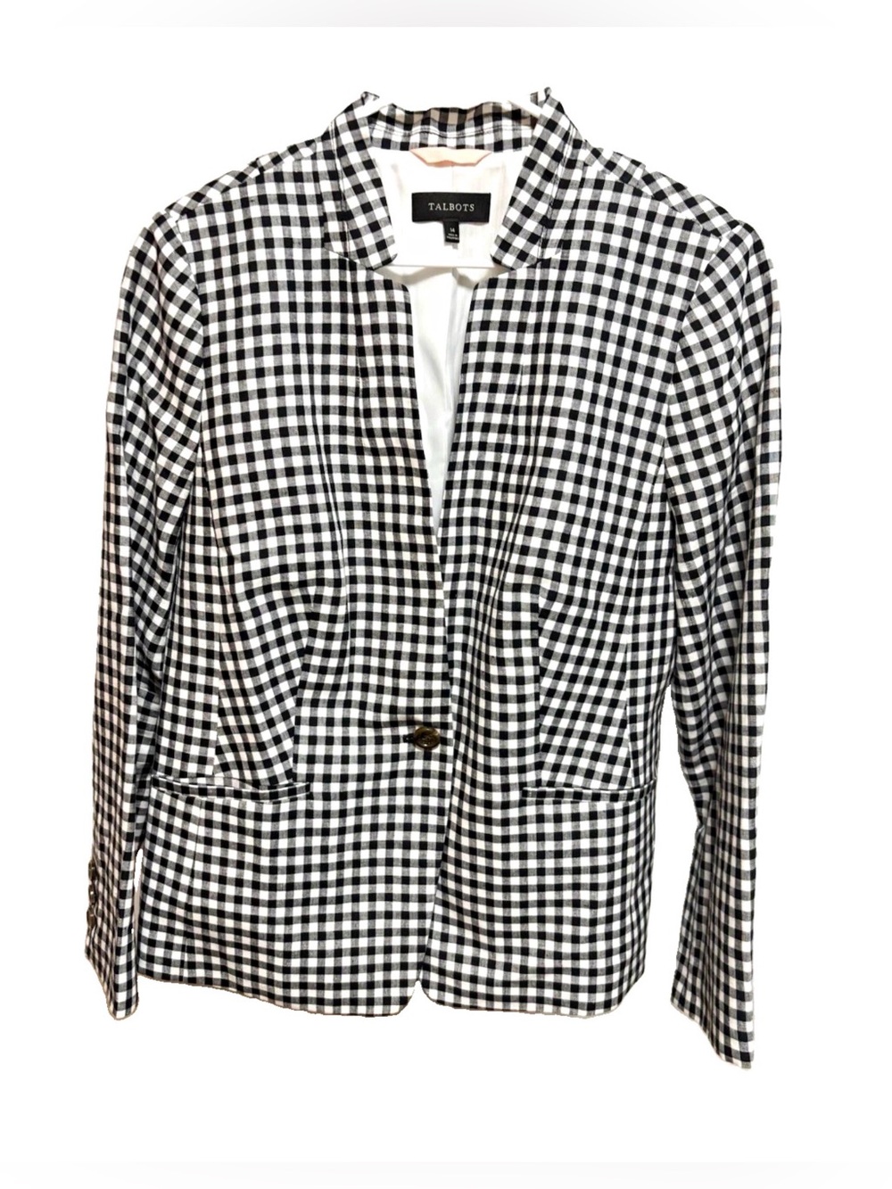 Talbots Black & White Gingham Single-Button Blazer